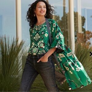 New Chicos Floral Green Kimono Cardigan Top Small/Medium